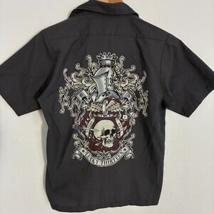 Lucky 13 Red Kap Industrial Work Shirt Mens Small Tattoo Graphic Punk Rockabilly